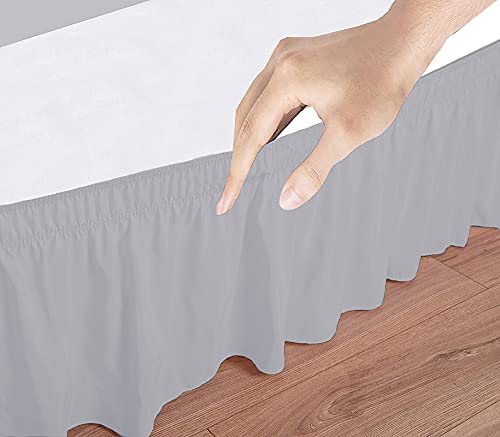 Image of Wrap Around Dust Ruffled Bed Skirt 12 inch Inch Tailored Drop Fade Resistant Brushed Microfiber Bed Skirt - Queen | Silver Grey
