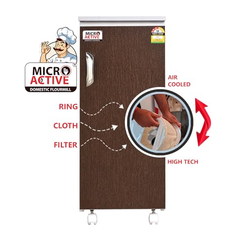 MICROACTIVE® Classic Fully Automatic Domestic Flour Mill, Aata Maker, Atta chakki, Ghar Ghanti with Standard Accessories, Inside One Side Steel Coating, (Wooden Brown, matt Finish).