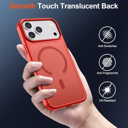 Image of SUPFINE Magnetic for iPhone 17 Pro Case with Screen Protector (Compatible with MagSafe)(Military Grade Drop Protection) Translucent Matte Phone Cover,Red