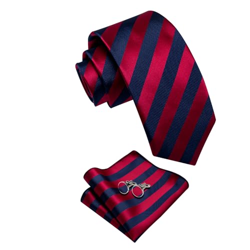 Image of YourTies Striped Ties for Men Classic Woven Silk Necktie with Handkerchief Cufflinks Set Formal Business Party Wedding