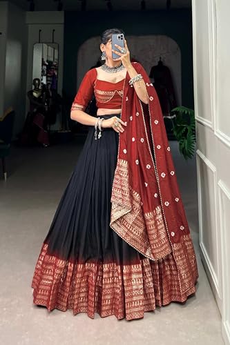 Sarathybiz Woman's perfectly Navratri Collection Tussar Silk Lehenga Choli Patola Print with Foil Work