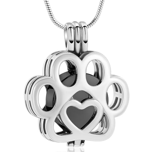 VCCWYQK Joyería de cremación para cenizas para perro o gato de acero inoxidable con medallón conmemorativo collar interior de mini estuche joyería de cremación para mascotas (C-Acero+Negro)