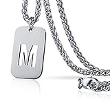Yixin Yiyi Silver Square Initial Necklace Premium Stainless Steel Initial Letter Pendant Necklaces Capital A-Z Necklace Box Chain Charms Monogram Necklace for Men Women Boyfriend Girlfriend