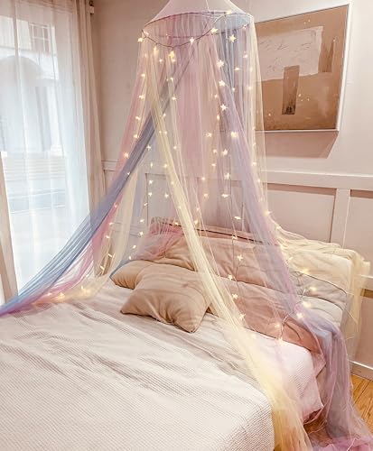 image for Comtelek Mosquito Net Bed Canopy for Girls,Rainbow Canopy Bed Curtains