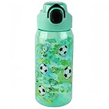 MHwan Botella Agua Niños, 600 Ml, Robusta, a Prueba de Fugas, Sin BPA, con Apertura de un Solo Toque, Fácil de Limpiar, con Pajita, Ideal para La Colegio y el Exterior (Fútbol)