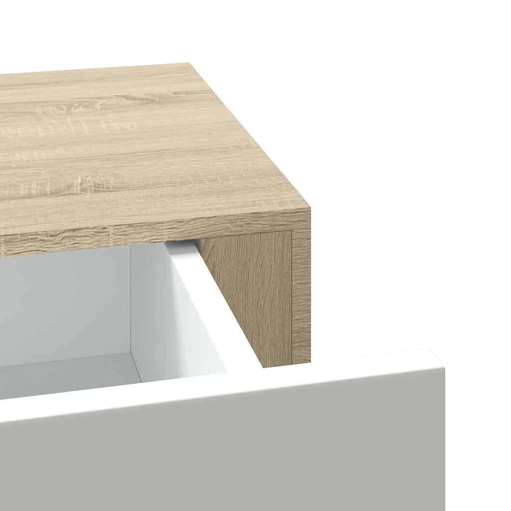 Estante de Pared con cajón de MDF (Roble y Blanco, 60 x 23,5 x 10 cm), Mobiliario Estanterías Estantes y estanterías, Marrón, 5kg