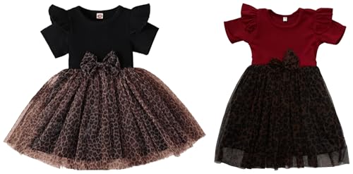 Image of TAGAS Toddler Girls Striped Print Puff Sleeve Bow Front Dress || Stripe Pattern Dress for Kids || A Line Dress || Puff Sleeve Dress for Kids || Casual Dress (KD-202) Pack of 2