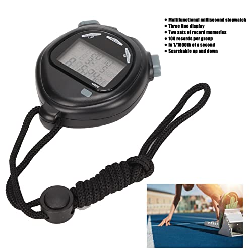 Cronômetro digital, cronômetro esportivo multifuncional com display de 3 linhas, suporte para memóri