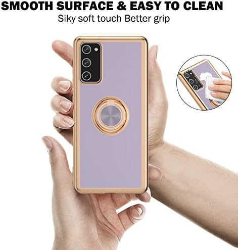 YIRSUR Case Compatible with Samsung Galaxy S20 FE with 2 Screen Protector, with Ring Holder Plating Rose Gold Edge 360° Kickstand Cover Slim Soft Flexible TPU Protective Phone Cases -Purple