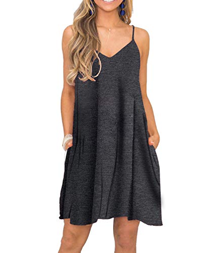 Image of Women's Summer Spaghetti Strap Casual Swing Tank Beach Cover Up Dress with Pockets