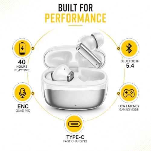 Image of J40 Wireless Bluetooth Earbuds with ENC Quad Mic, 40 Hours Playtime, Bluetooth 5.4, Deep Bass Sound, Touch Controls, Type-C Fast Charging, IPX5 Sweat Resistant TWS Earbuds (Silver Grey)