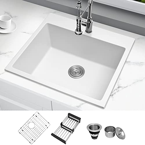 Lonsince Bar Sink Drop In,25 X 22 Inch Laundry Sink,White Composite Bar Sink,Single Bowl White Kitchen Sink #TOP24