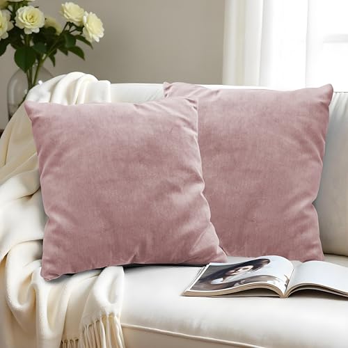Image of R home Velvet Cushion Cover | Pack of 2 | for Sofa, Bed, Car, Living Room & Chair | Decorative Throw Reversible Cushion Covers (2, Peach, 18 X 18 INCH)