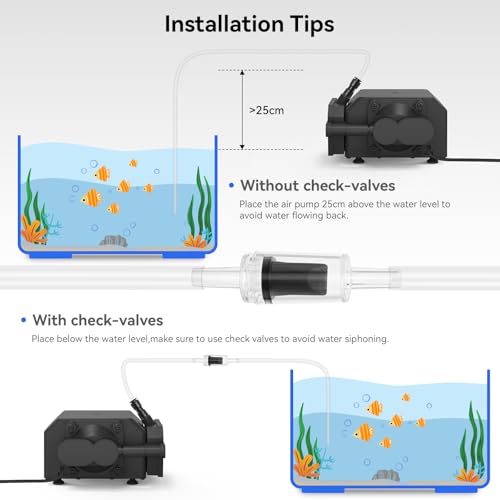 Image of Aquarium Air Pump,Large Hydroponic Air Pump with 5 Check-Value and Air Stone, Aquarium Bubbler Air Pump for Fish Tank Aquariums Hydroponic Systems Pond Aeration 30L /min（475 GPH）