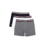 Lacoste Men's Cotton Stretch Tricolor Waistband Boxer Briefs, 3-pack, Navy/White/Stripe, X-Large