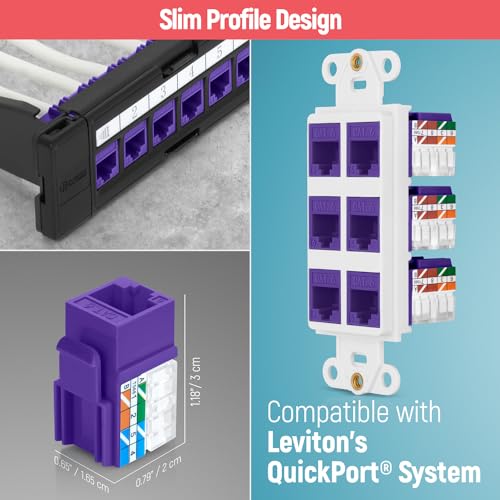 Image of Everest 90 Degree RJ45 cat6 Keystone Jacks Slim Profile 100-Pack Purple | Compatible with 90 Angled Speed Termination Tool - easyJACK (B094WB91H3)