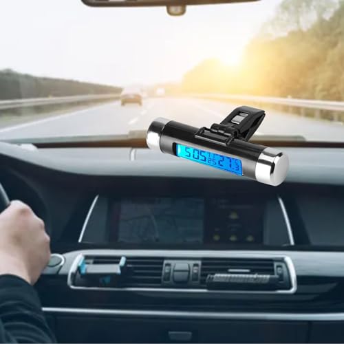 Miniatura 5 de Sheens Termómetro y reloj 3 en 1 para automóvil, con clip de salida de aire para automóvil, pantalla digital LCD (no incluye la batería) (fondo azul)