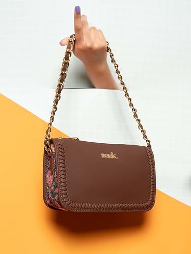 Image of ZOUK Small Shoulder Bag Bag for Women | Stylish Vegan Leather Shoulder Bag with Gold Chain Handle | Water-Resistant | Chic & Handcrafted Purse |