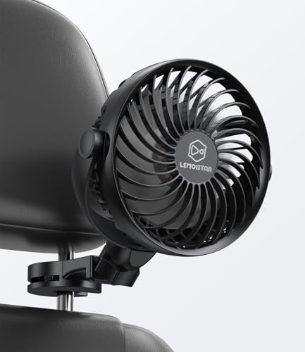Image of LEMOISTAR Battery Operated USB Car Fan, Electric Cooling Fan, 4 Speed,360 Degree Rotatable Backseat,5V Cooling Air Small Personal for Car, Rear Seat Passenger Dog