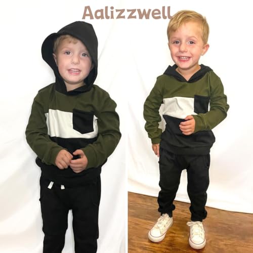Aalizzwell Toddler Boys Fall Winter Sweatsuit Hoodie Outfit2