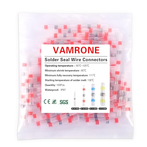 100PCS Red Waterproof Solder Seal Wire Connectors 22-18 AWG, Heat Shrink Butt Connectors Terminals...