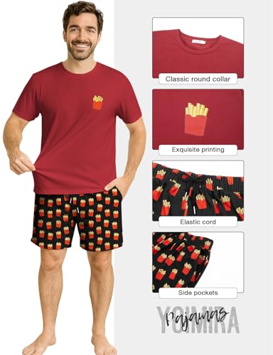 Image of Yoimira Mens Soft Pajama Set Short /Long Sleeve 2 Piece PJs with Pockets | Men's short /long sleeve pajama set, soft 2 piece PJs with pockets for sleepwear, loungewear, relaxing at home and nightwear