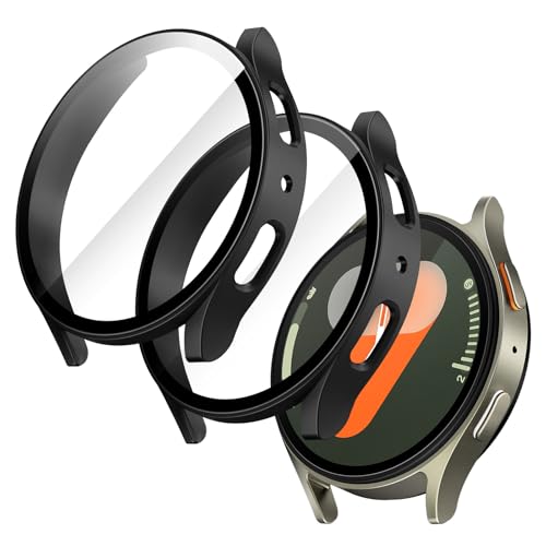 JETech Case with Screen Protector for Samsung Galaxy Watch 7 40mm, Overall Protective Cover, Built-in Tempered Glass Film High Sensitivity, 2 Pack (Black)