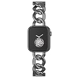 Compatible with Apple Watch SE Series 9 8 Series 7 6 5 4 3 2 1 Strap 45mm 44mm 42mm 41mm 40mm 38mm Ultra 49mm Women's Metal Linked Watch Band Steel Chain iWatch Gold Bracelet (42mm44mm45mm49mm, Black,
