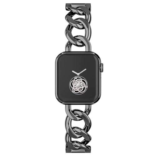 Compatible with Apple Watch SE Series 9 8 Series 7 6 5 4 3 2 1 Strap 45mm 44mm 42mm 41mm 40mm 38mm Ultra 49mm Women's Metal Linked Watch Band Steel Chain iWatch Gold Bracelet (42mm44mm45mm49mm, Black,