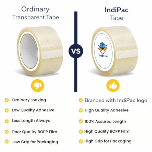 Image of Indipac BOPP Transparent Cello Tape 2 Inch 65m Roll - Heavy Duty Sealing Tape for Carton Box Packing, Warehouse, Industrial, Office & Ecommerce Packaging Tapes (Pack of 2)