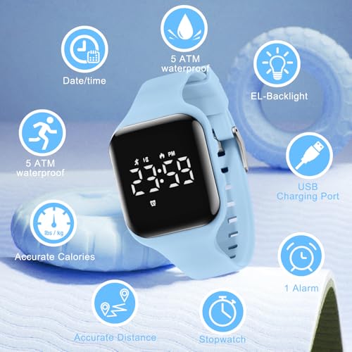 Image of Kids Watches for Girls Boys Digital Sport Watch with Step Counter Pedometer Vibration Alarm Clock, No App Waterproof Fitness Tracker Kids Watch Boys Girls Teens Students Ages 5-16