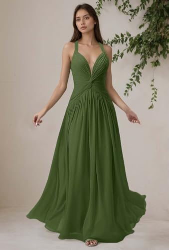 Jamille A-Line Ruched Bridesmaid Dresses for Women Long 2025 V-Neck Party Gown Chiffon Pleated JA02902