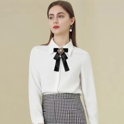 Image of Rhinestone Retro British Style Pre-tied Adjustable Fabric Ribbon Bow Tie for Women Men Uniform Necktie Bownot