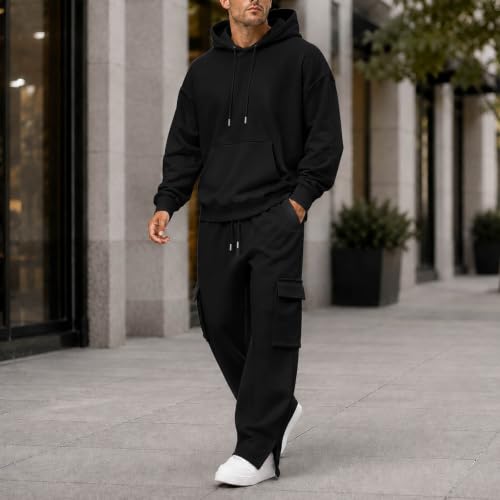 Men Sweatsuits Sets Fall Winter Sweatshirt And Wide Leg Cargo Sweatpants - image 2