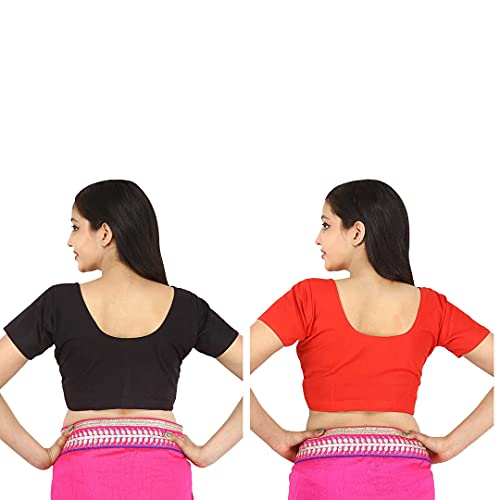 Image of Namita Women's Rubia Cotton Half Sleeve Readymade Blouse (U-COT-COM-2-BLACK-RED-32 Black, Red 32)