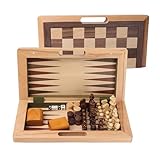 GSE 16" Deluxe 3-in-1 Wooden Folding Chess, Checker and Backgammon Board Game Combo Set, Portable Travel Chess Checker Backgammon Set for Kids & Adults