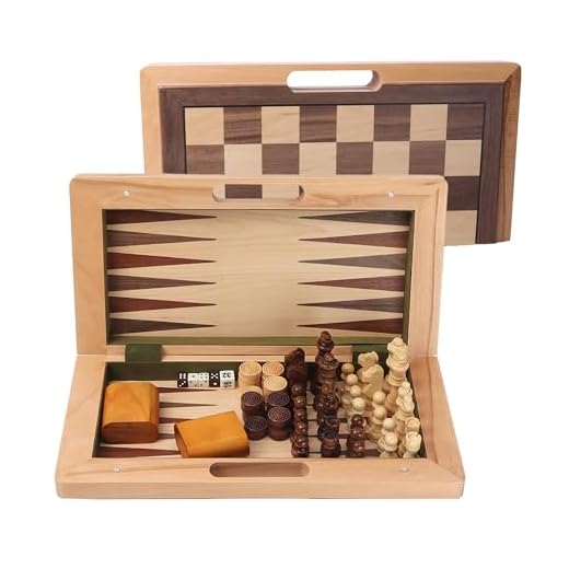 3-in-1 Wooden Folding Chess, Checkers and Backgammon Board Game Combo Set
