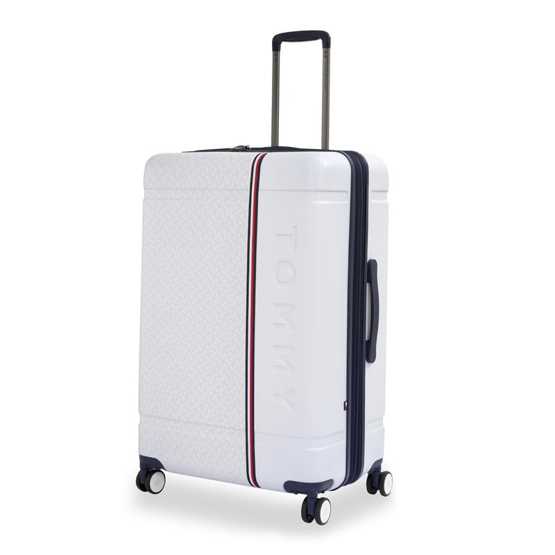 Image of TOMMY HILFIGER Millennia Large Hard Luggage - White |Check-in Trolley Bag with TSA Lock | 360 Spinner Double Wheels | Telescopic Handle | Polycarbonate Hardshell Suitcase | 89L Capacity | 78cm
