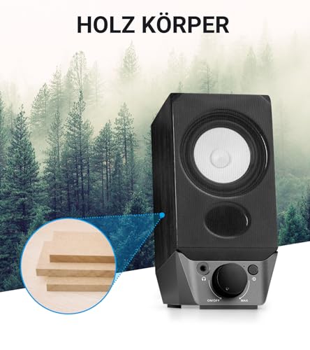Edifier R19BT 2.0 PC-Lautsprechersystem mit Holzgehäuse, Bluetooth 5.3, voller Stereoklang, starker Bass, Lautstärkeregler, 3,5 mm Eingang/USB-A Soundkarte für Computer/TV/Smartphone/Tablet - Schwarz – Bild 5