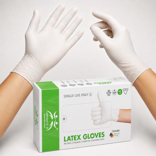 Image of AM Safe White Latex Disposable Gloves | Powdered | Food Handling | Multipurpose Gloves for Kitchen, Cleaning, Cooking, Housekeeping & Household Use | 80 Pcs | Large