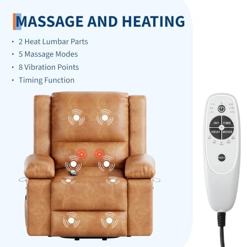Image of GarveeHome Power Lift Recliner Chair - Heat and Massage, PU Leather Electric Lift Recliner for Elderly & Mobility Impaired, Adjustable Back and Legs, Heavy Duty Lift Chair for Seniors