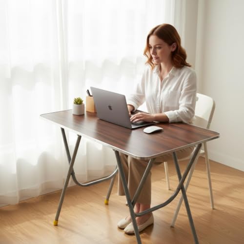 Image of Multi-Purpose Foldable and Portable 2-Seater Dining Table | Engineered Plywood Top & Powder Coated Finish 24 * 36 Inch Brown