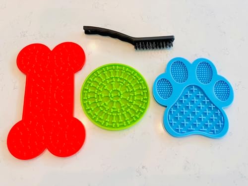Lick Mats for Dogs & Cats 3 Pack, Slow Feeder with Suction Cups and Brush