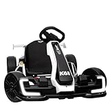 KerryYoo K61 Go Kart Electric Drift Kart with Length Adjustable Seat, 24V Outdoor Ride on Toy with 4 Speed Mode, Crazy Cart for Kids 6-12 Years Old, Fast 300W Motor, 8.5 MPH, Bluetooth - White