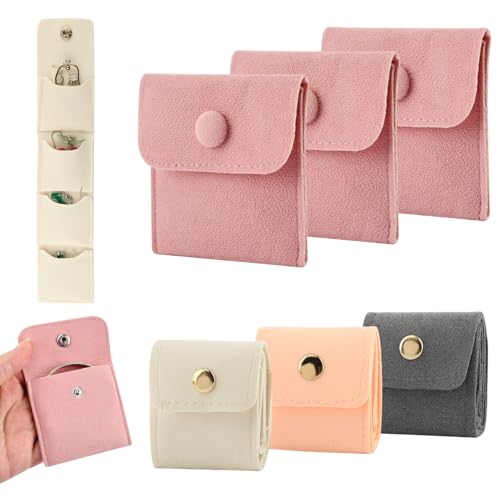Londehuhai 6Pcs Portable Jewelry Organizer Bag Set Mini Travel Jewelry Pouch with Buckle Foldable Jewelr-y Roll Multi-Compartment Organizer for Necklaces Rings Earrings(COLOR:Multi)