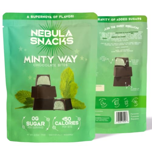 Nebula Snacks MINTY WAY– Zero Sugar Dark Chocolate Bites with White Chocolate Mint Cream Core – Non-Glycemic, Keto-Friendly, Dairy-Free & Gluten-Free – 3 Pack