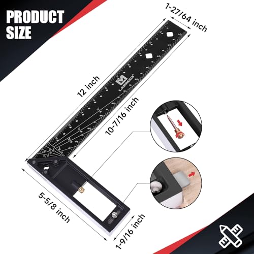 Tir Square Ruler LARMEIL 12 Inch Framing Square Carpenter Square, Tri Square Tool, Try ...