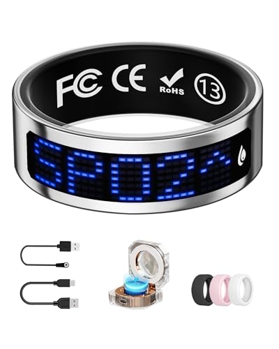 Image of Smart Ring for Women & Men with Display, Health Ring with Heart Rate, Sleep Monitor, IP68 Waterproof Fitness Ring, Fitness Tracker Ring, No APP Fee for iPhone & Android (Silver, 13#)