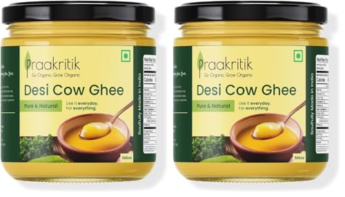 Image of Praakritik Desi Cow Ghee 500 Ml - Premium Pure Ghee, Traditional Method, Authentic Desi Ghee for Cooking, Healthy & Flavorful (Pack of 2)