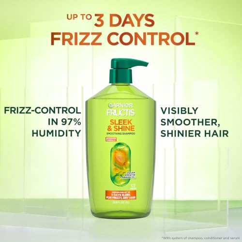 Garnier Fructis Sleek & Shine Shampoo, Smoothing Shampoo for Frizzy, Dry Hair with Argan Oil and Vegan Keratin, 33.8 Fl Oz (Packaging May Vary) - image 2